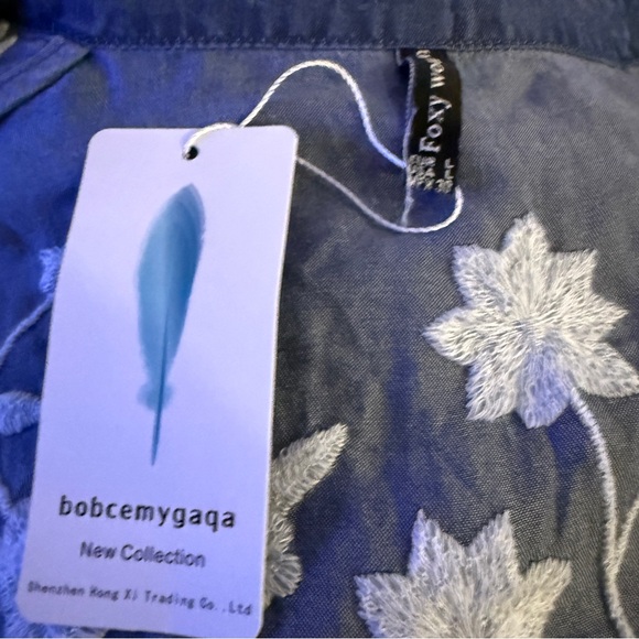 NWT Foxy Women Blue Jacket with White Embroidery Sz L - Picture 6 of 7